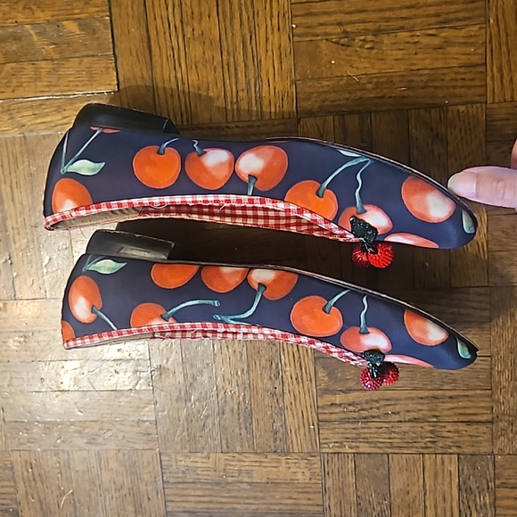 Beverly Feldman Vintage Beaded Cherry Gingham Trim Flats - Picture 6 of 7